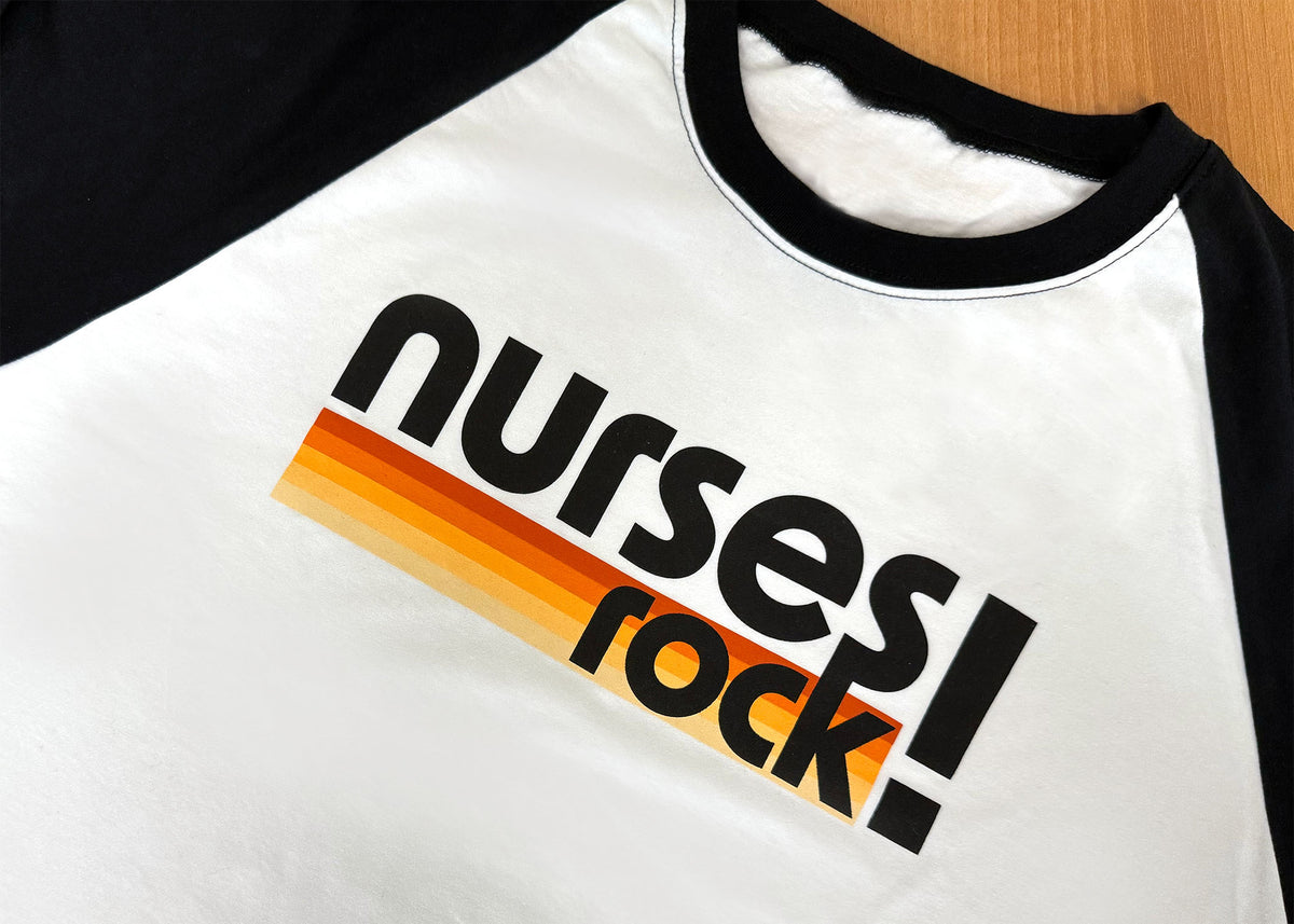"Nurses Rock!" Retro Raglan Long-Sleeve Unisex Shirt