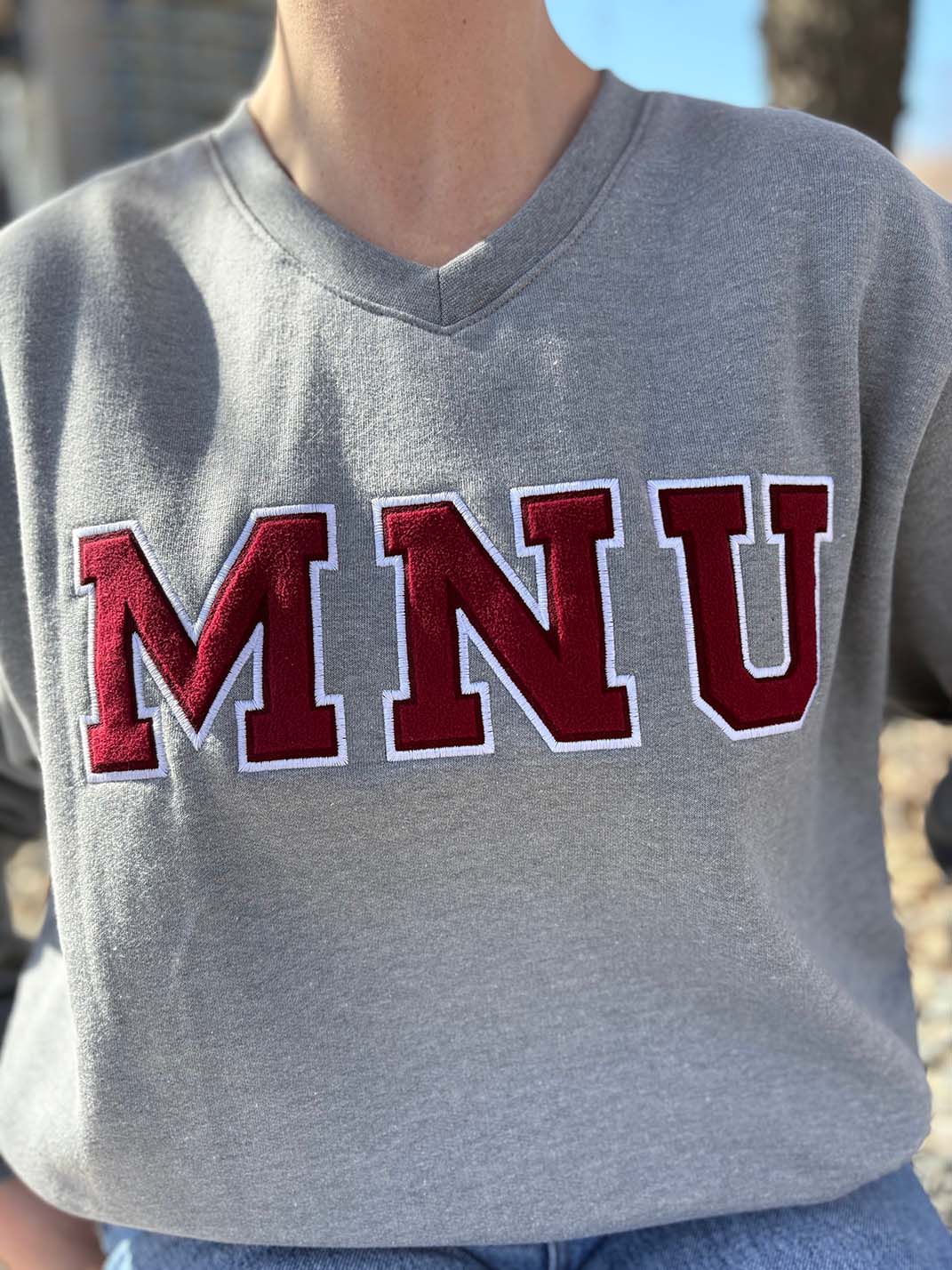 Unisex MNU Varsity V-Neck Sweatshirt
