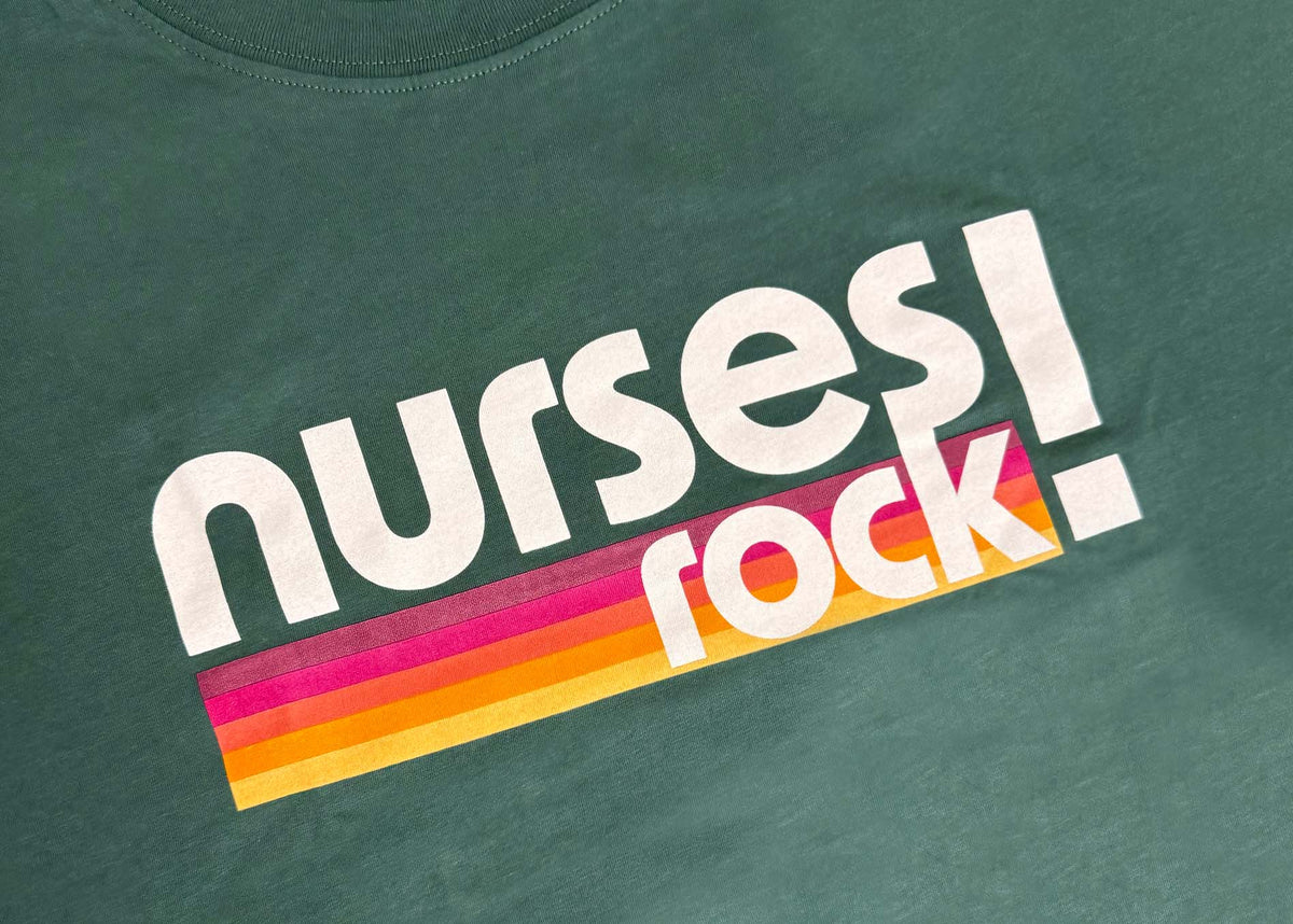 "Nurses Rock!" Retro Green Unisex T-Shirt