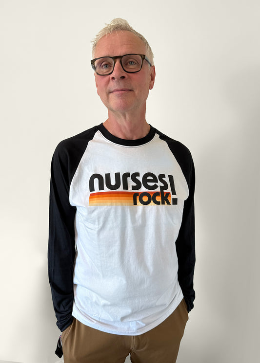 "Nurses Rock!" Retro Raglan Long-Sleeve Unisex Shirt